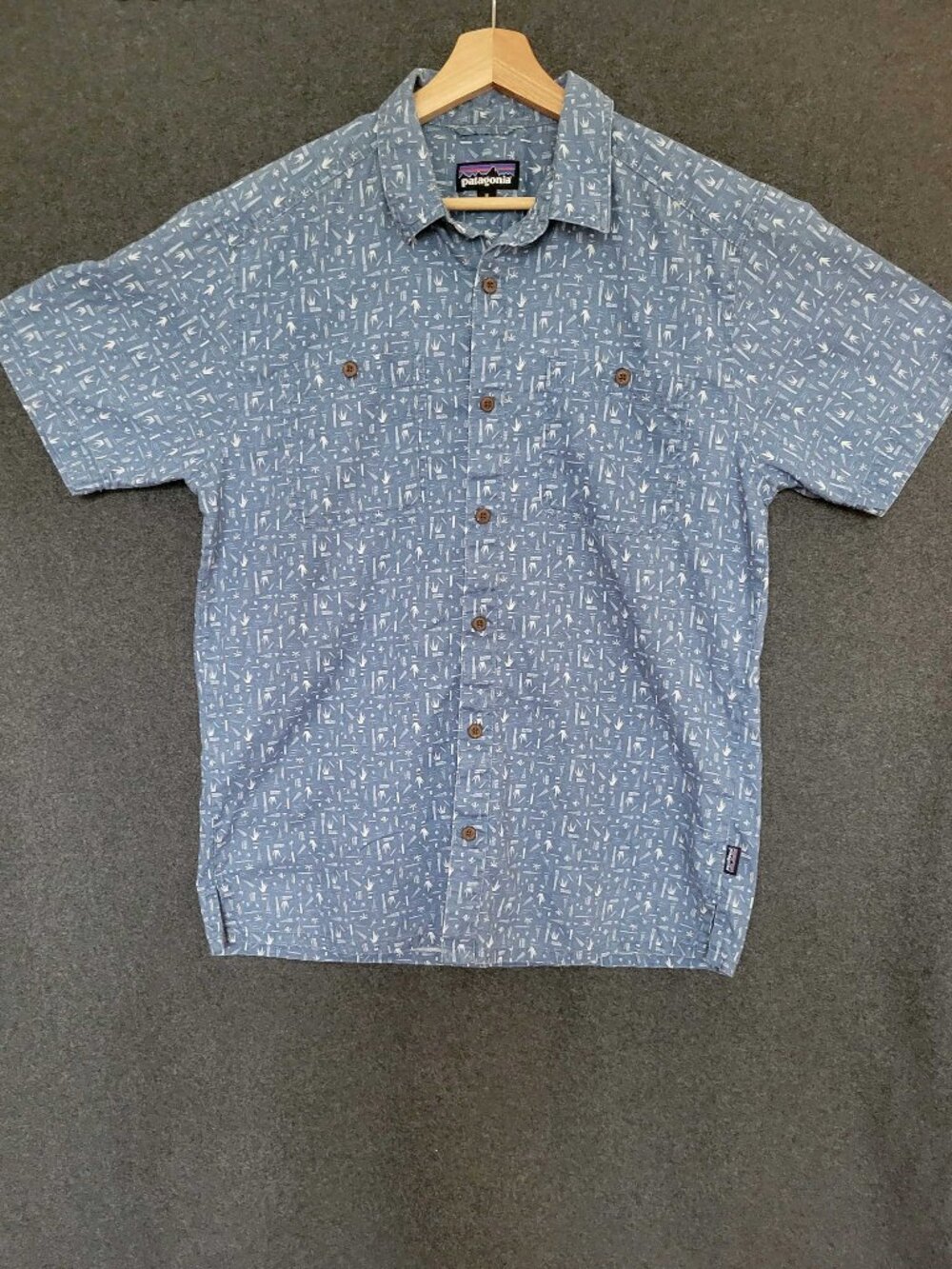 Patagonia Back Step Short Sleeve Button Down Shirt Hemp Organic Cotton Men’s M